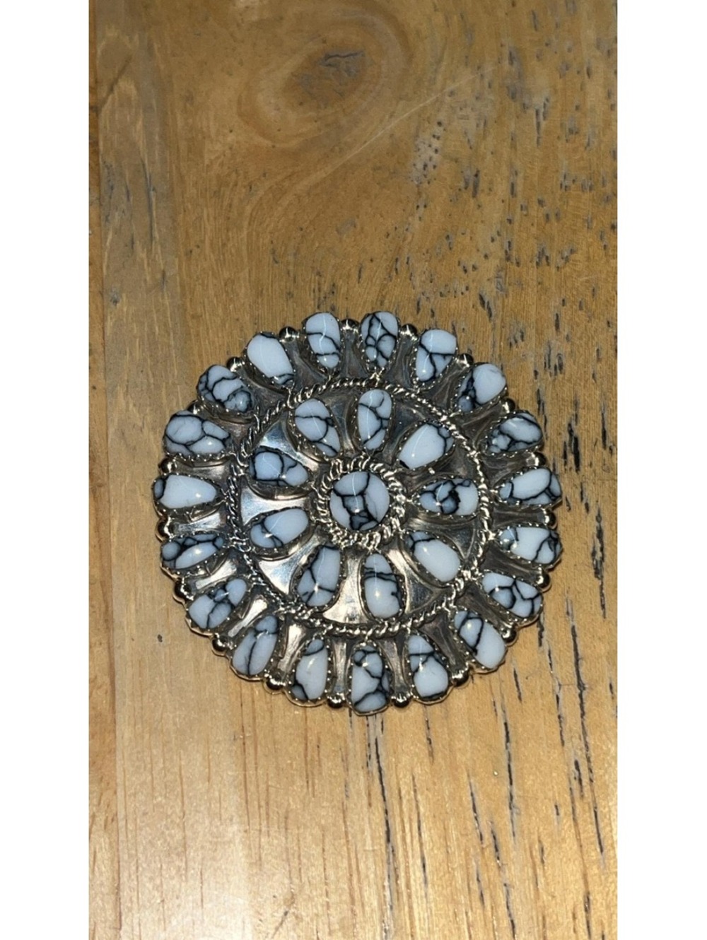 Native American Navajo sterling silver white buffalo cluster traditional pendant